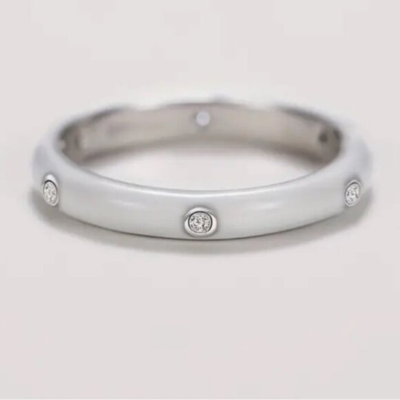 White Enamel Ring with Clear Stones Various Sizes - Picture 4 of 6